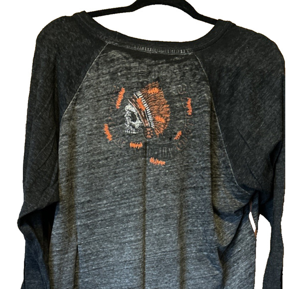 Affliction Men's 2x Motor Club Skull Baseball Tee 3/4 Sleeve Distressed Grey - Picture 4 of 7
